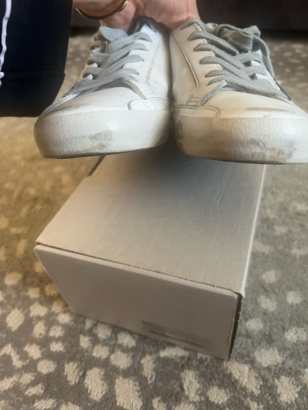 Golden Goose White Sneakers with Pink Glitter Heel and Navy Star - Picture 6 of 8